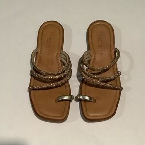 NWOB MARELLA Rhinestone AccentRose Gold Leather Sandals Sz 9